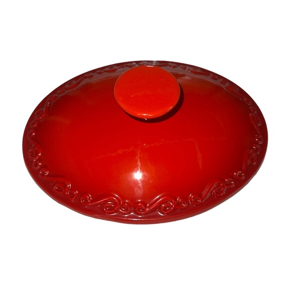 Technique cast iron cherry red porcelain enameled oval 2qt dish lid French oven - Picture 5 of 5